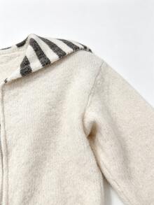 Sweetra Apricot Striped Sailor Collar Loose Casual Fashion Romantic Sweet Commute Dropped Shoulder Knit Zipper Cardigan For Women - Apricot - View 3