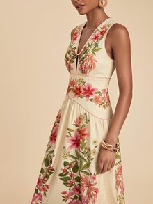 Travachic Printed V-Neck Women's Long Dress - Apricot - View 8