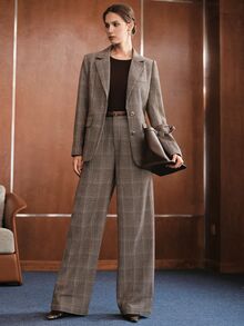 Anewsta Autumn/Winter New Fashion Casual Versatile Retro Plaid Waist-Cinching Blazer With Fitted Metal Button Straight Leg Suit Pants Set - Multicolor - View 6