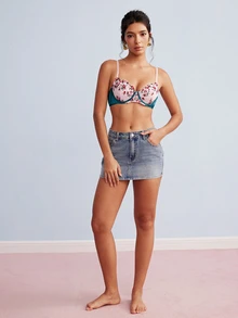 Elorette Pink Colorblock Underwire Push-Up Lift Floral Pattern Embroidered Romantic Elegant Women's Bra - Pink - View 3