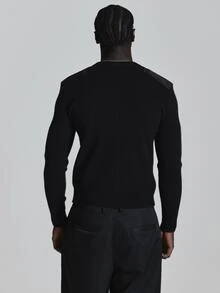 Musero Slim Fit Military Ribbed Knit Jumper With Contrast Applique Shoulder Patches Autum Winter Essentials - Black - View 5