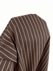 Elaquor Plus Size Women's Striped Casual Daily Wear Long Pants - Coffee Brown - View 8