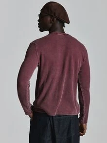 Musero Slim Fit Ribbed Long Sleeve Top Washed Base Crew Neckline Autum Winter Essentials - Red - View 5