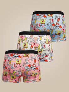 SpongeBob SquarePants | SHEIN Men's Cartoon Print Elastic Waist Casual Boxer Briefs - Multicolor - View 2