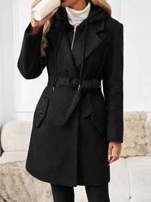 SHEIN Clasi Women's Solid Color Casual Versatile Winter Hooded Jacket - Black - View 1