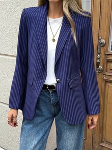 SHEIN LUNE 休閒女款秋冬條紋西裝外套 2026 秋冬女裝 秋季女裝 女性職場穿搭 社交服飾 - 彩色 - 查看 6