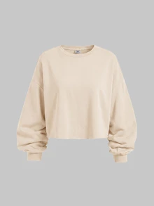 SHEIN Girlism Teen Girls Casual Versatile Solid Color Crew Neck Autumn Winter Sweatshirt - Apricot - View 1