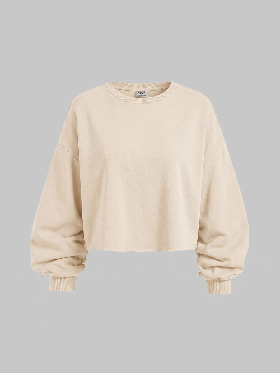 SHEIN Girlism Teen Girls Casual Versatile Solid Color Crew Neck Autumn Winter Sweatshirt - Apricot - View 1