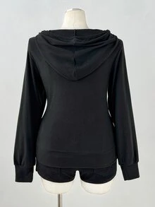 Sunspun Jaket Berkerudung Berresleting Motif Bordir Berkuda Wanita Ukuran Besar untuk Musim Gugur - Coklat - View 2