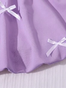 SHEIN Elladie kids 2件組女童幼兒套裝，溫柔女孩風白色長袖外套搭配粉色蝴蝶結細肩帶洋裝，薄款休閒日常度假春夏季 - 紫色 - 查看 5