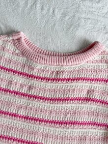 SHEIN Tween Girls Sweaters Versatile Gradient Striped Mini Knit Cute Vacation Sweater - Pink - View 5