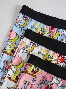 SpongeBob SquarePants | SHEIN Men's Cartoon Print Elastic Waist Casual Boxer Briefs - Multicolor - View 5