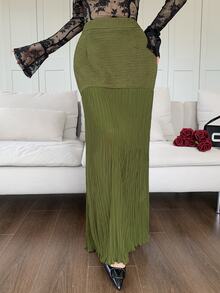 Modelyn Fashionable New Design Pleated Women's Skirt - Army Green - View 4