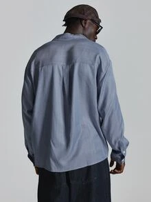 Musero Collared Long Sleeve Shirt Small Contrast Embroidery Autum Winter Essentials - Blue - View 5