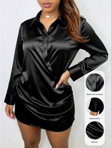 Maweii Plus Size Women Solid Color Casual Daily Summer Travel Dress Fall - Black - View 1