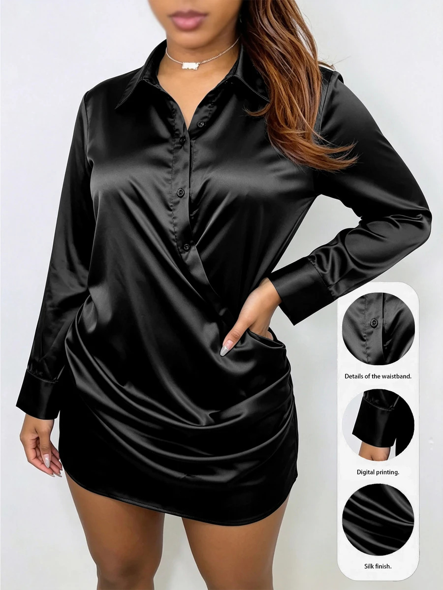 Maweii Plus Size Women Solid Color Casual Daily Summer Travel Dress Fall - Black - View 1