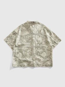 ROMWE MEN Washed Loose Casual Versatile Denim Shirt Plus Size For Men - Beige - View 2
