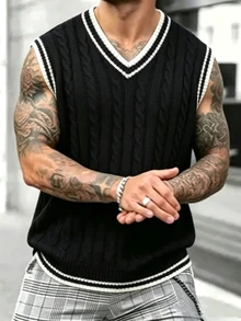 Manfinity Homme Men's Plus Size Colorblock Casual Versatile Daily Wear Knit Vest - Black - View 1