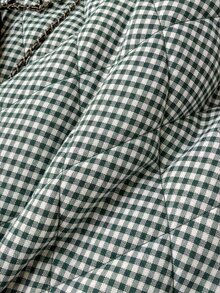 SHEIN Clasi Plaid Button Pocket Cotton Padded Vest Jacket - Dark Green - View 4