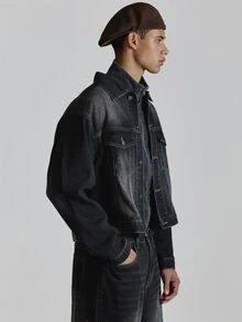 Musero Oversized Drop Shoulder Back Pleat And Rivet Denim Jacket Chest Pockets With Flaps And Press Studs Co Ord Jacket Only Autum Winter Essentials - Black - View 4