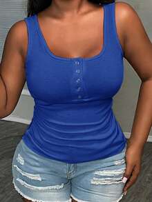 Slaydiva Casual All-Match White Cami Top With Deep U-Neck And Racerback - Royal Blue - View 3