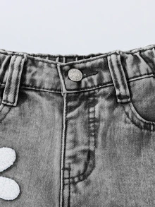 Girls/Toddlers Fashion Snowflake Washed Distressed Embroidery Flare Pants - Light Grey - View 6
