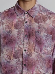 Musero Oversized Crop Long Sleeve Shirt In Paisley Print Drop Shoulder Patch Chest Pocket Autum Winter Essentials - Purple - View 6