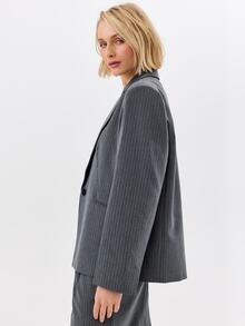 KÆRIA Hus Relaxed Single Breasted Blazer - Compact Tailoring - Charcoal Pinstripe - Elegant, Luxury - Dark Grey - View 3