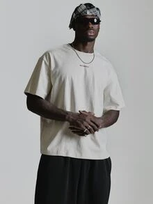 Oversized Drop Shoulder Graphic Tshirt "MUSERO 0161" Crew Neck Autum Winter Essentials - White - View 2