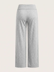 SHEIN EZwear 2件組女款休閒極簡高腰摺疊寬腿直筒長褲，適合夏季，黑色與灰色 - 彩色 - 查看 6
