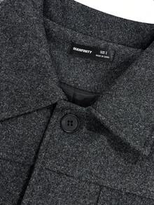 Manfinity Homme Men's Mature Casual Solid Color Wool Blend Plus Size Jacket, Perfect Holiday Gift Choice - Dark Grey - View 4