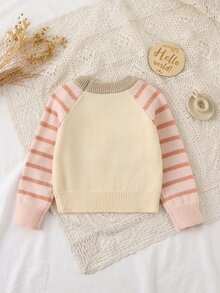 SHEIN Vintaside Kids Young Girl) Duck Embroidery Cute Minimalist Daily Knitted Pullover Sweater - Multicolor - View 2