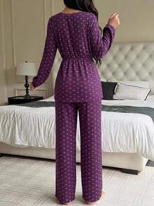 DAZY 2pcs/Set Sweet Ditsy Floral Sleeveless Tank Top & Slim Fit Ankle Pants, Women's Pajama Set For Spring/Summer - Red Violet - View 2