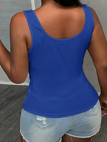Slaydiva Casual All-Match White Cami Top With Deep U-Neck And Racerback - Royal Blue - View 2
