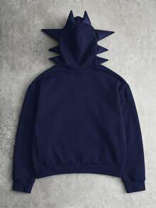 ROMWE MEN Men's Printed Pattern Antenna Loose Hooded Sweatshirt Streetwear - Royal Blue - View 3