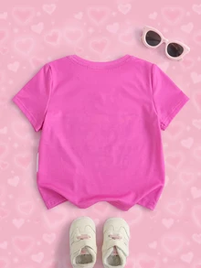 THE POWERPUFF GIRLS X SHEIN Young Girl Colorblock Heart Cartoon Print T-Shirt - Multicolor - View 2