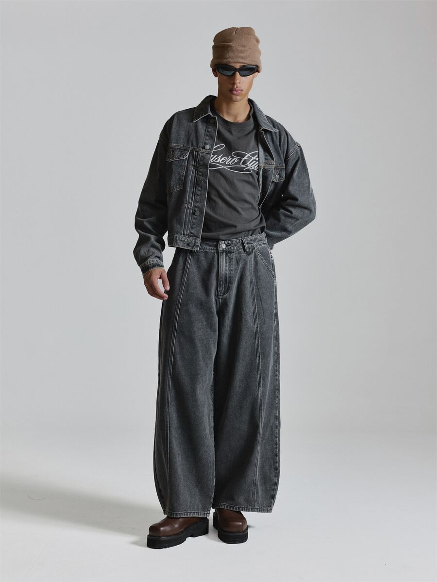 Musero Super Oversized Back Adjuster Grey Washed Denim Jeans Barrel Fit Co Ord Jeans Only Autum Winter Essentials - Black - View 1
