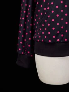 Sunspun Plus Size Polka Dot Hooded Zip-Up Sweatshirt, Autumn/Winter Fall - Hot Pink - View 3