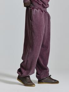 Musero Celana Track Longgar dengan Bahan Dasar Dicuci, Pinggang Elastis, Setelan Jogger, Hanya untuk Musim Gugur dan Musim Dingin. - Purple - View 3