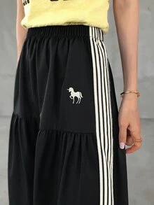 DAZY Women's Fashion Elegant Striped Colorblock Skirt - Black - View 5