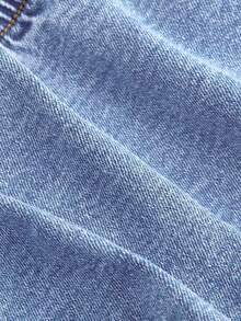 SHEIN CURVE+ Atasan Denim Leher Halter Kasual Serbaguna untuk Wanita Ukuran Plus, Cocok untuk Sehari-hari - Biru - View 4