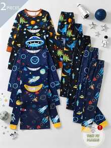 Boys' Car Print Long Sleeve Long Pants Snug Fit Loungewear - Multicolor - View 7