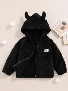 SHEIN 男童格紋連帽襯衫外套，春/秋季 - 黑色 - 查看 3