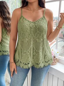 Reflora Plus Size Women's Lace Fashion Camisole - Green - View 4