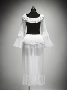 SHEIN ICON Gaun Ukuran Besar Warna Putih Hitam Kerah Persegi Depan Berkerut Pendek Belakang Panjang, Kostum Halloween Gaya Boho Gothic, Pesta Malam Gaya Kapten Istana Musim Gugur - Hitam dan Putih - View 11
