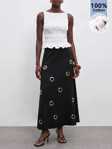 Maija Women's Fashion Commuter Metal Eyelet Decor Skirt - Black - View 2