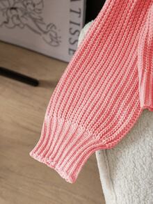 SHEIN Tween Girl Solid Color Crew Neck Casual Daily Long Sleeve Sweater - Pink - View 5