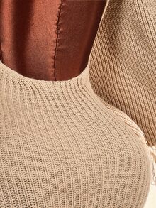 Amplova Women's Vintage Elegant Fashion Fringe Hem Split Sweater Dress Dinner Cocktail Party Tan Autumn - Apricot - View 10