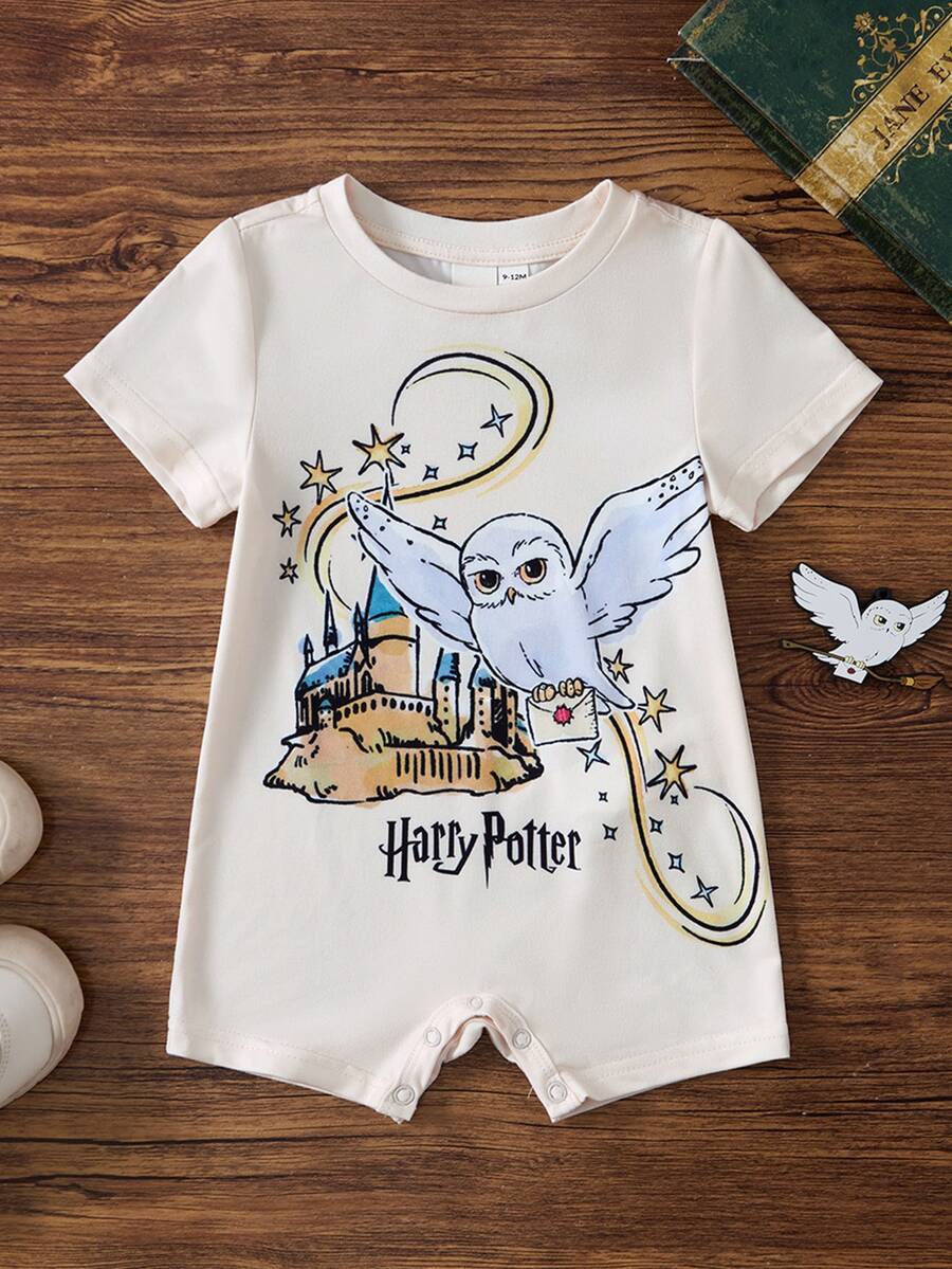 HARRY POTTER X SHEIN Baby Girl Cartoon Print Romper - Apricot - View 1