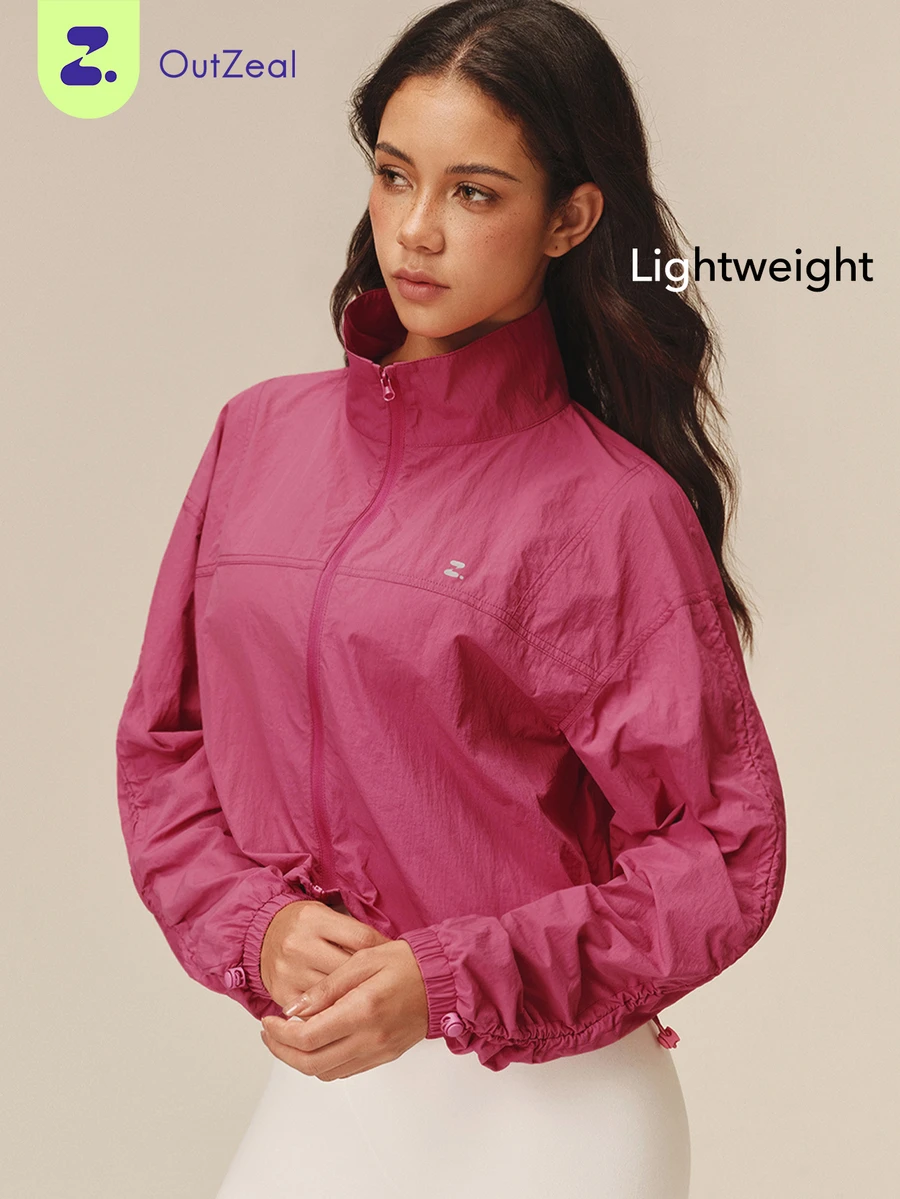 OutZeal Women Sports Jacket Casual Gym Workout Stand Collar Zip Up Cropped Jacket - Hot Pink - View 1